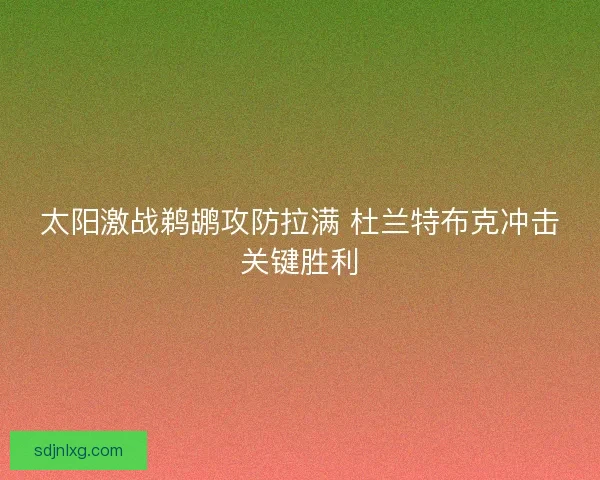 太阳激战鹈鹕攻防拉满 杜兰特布克冲击关键胜利